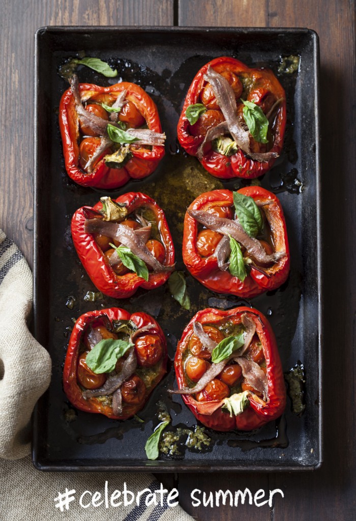 Red peppers with basil pesto